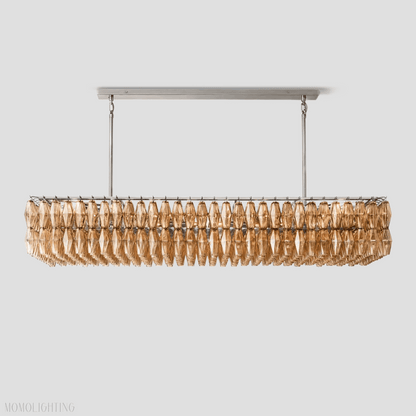 Chiara Glass Tiered Rectangular Chandelier 74"W-Nobipets