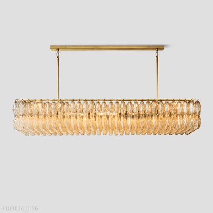 Chiara Glass Tiered Rectangular Chandelier 74"W-Nobipets