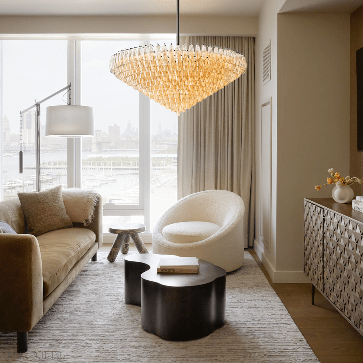 Chiara Glass Tiered Round Chandelier 61"-Nobipets