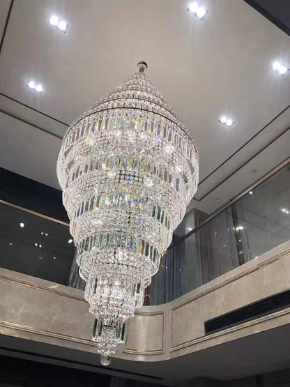 Chrome Extra Large Crystal Chandelier for Foyer Staircase Living Room Entrance Ceiling Light Fixture In Silver-Nobipets