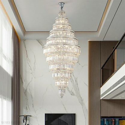 Chrome Extra Large Crystal Chandelier for Foyer Staircase Living Room Entrance Ceiling Light Fixture In Silver-Nobipets