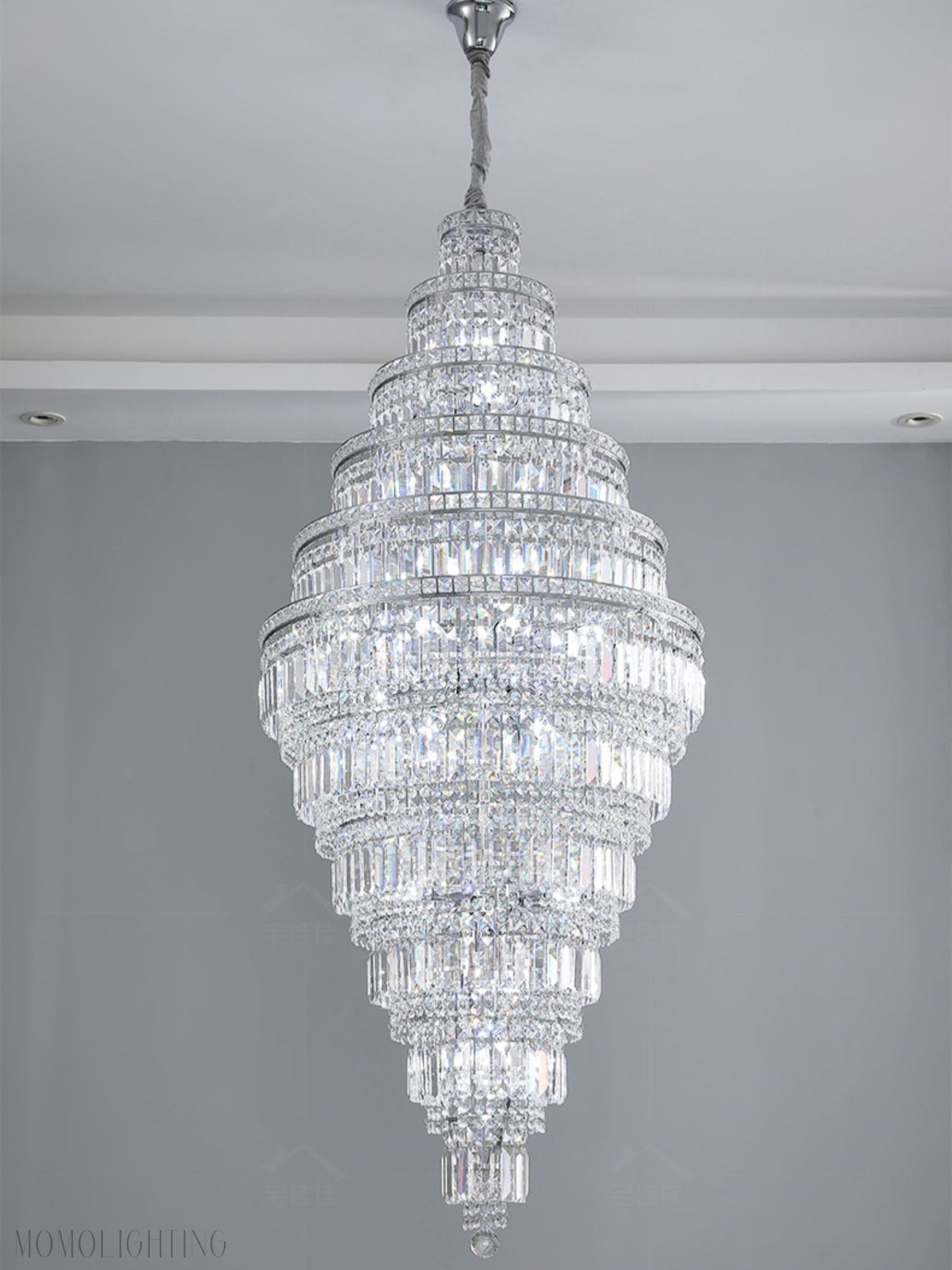 Chrome Extra Large Crystal Chandelier for Foyer Staircase Living Room Entrance Ceiling Light Fixture In Silver-Nobipets