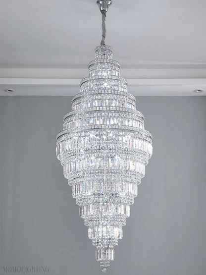 Chrome Extra Large Crystal Chandelier for Foyer Staircase Living Room Entrance Ceiling Light Fixture In Silver-Nobipets