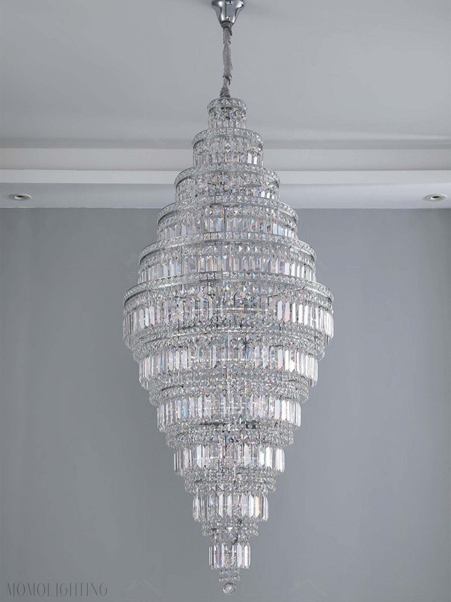 Chrome Extra Large Crystal Chandelier for Foyer Staircase Living Room Entrance Ceiling Light Fixture In Silver-Nobipets