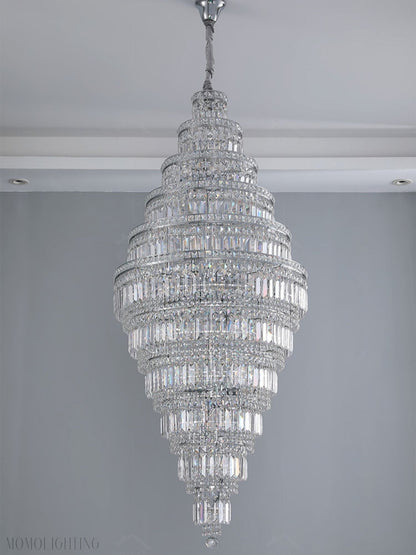 Chrome Extra Large Crystal Chandelier for Foyer Staircase Living Room Entrance Ceiling Light Fixture In Silver-Nobipets