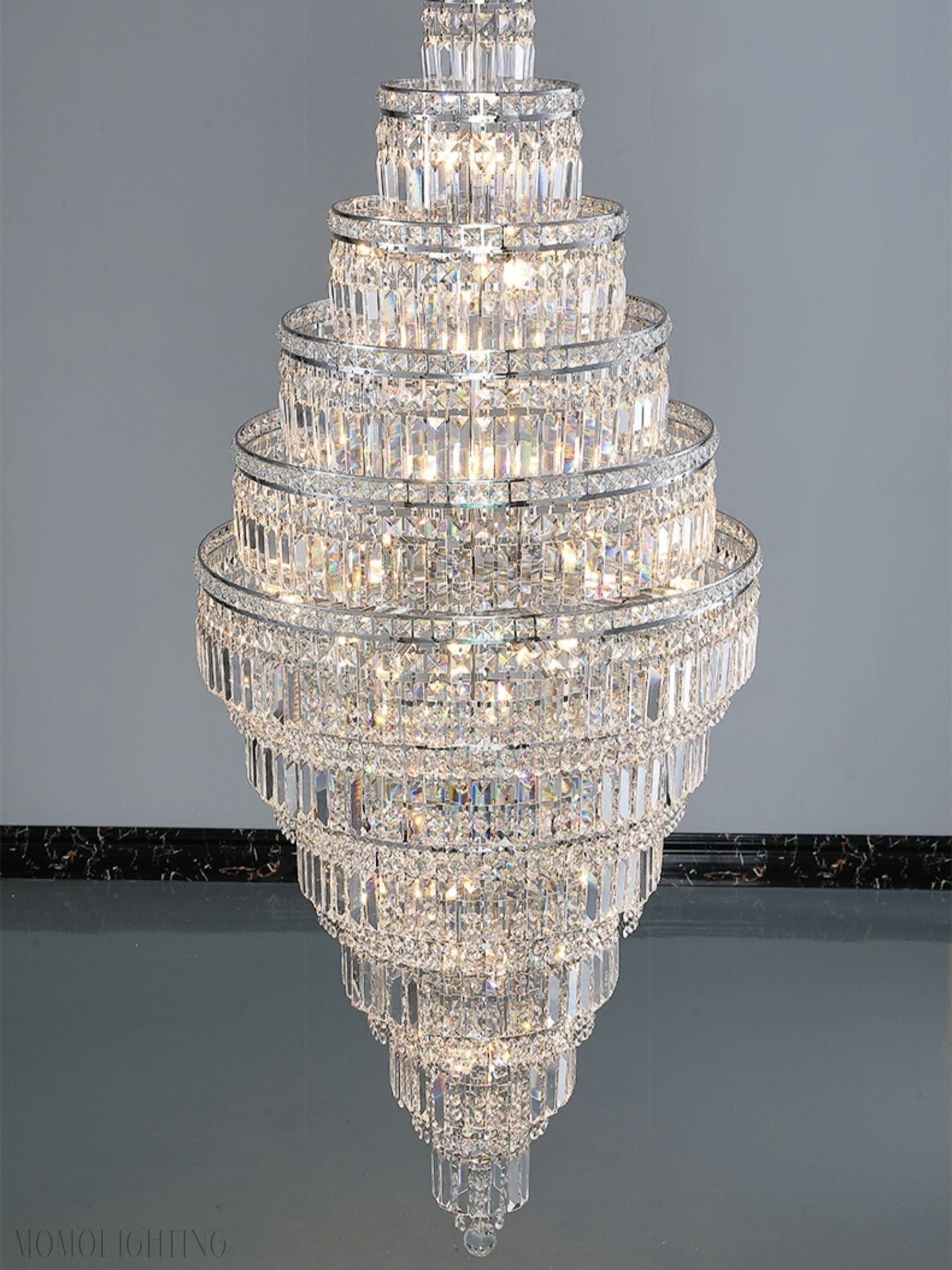 Chrome Extra Large Crystal Chandelier for Foyer Staircase Living Room Entrance Ceiling Light Fixture In Silver-Nobipets