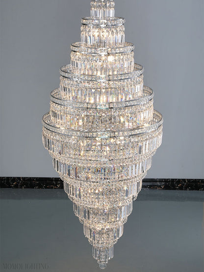 Chrome Extra Large Crystal Chandelier for Foyer Staircase Living Room Entrance Ceiling Light Fixture In Silver-Nobipets
