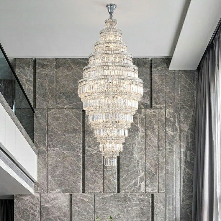 Chrome Extra Large Crystal Chandelier for Foyer Staircase Living Room Entrance Ceiling Light Fixture In Silver-Nobipets