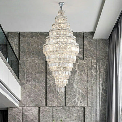 Chrome Extra Large Crystal Chandelier for Foyer Staircase Living Room Entrance Ceiling Light Fixture In Silver-Nobipets