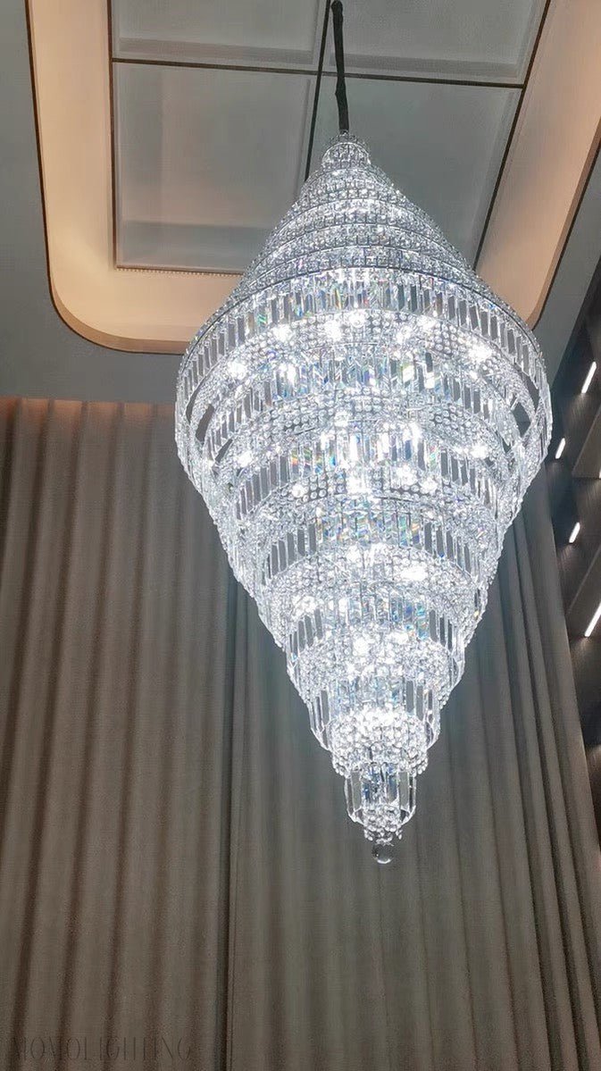 Chrome Extra Large Crystal Chandelier for Foyer Staircase Living Room Entrance Ceiling Light Fixture In Silver-Nobipets