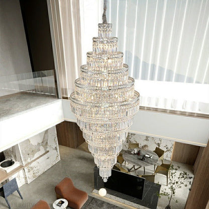 Chrome Extra Large Crystal Chandelier for Foyer Staircase Living Room Entrance Ceiling Light Fixture In Silver-Nobipets