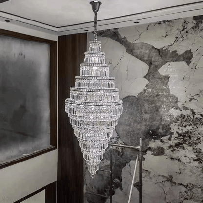 Chrome Extra Large Crystal Chandelier for Foyer Staircase Living Room Entrance Ceiling Light Fixture In Silver-Nobipets