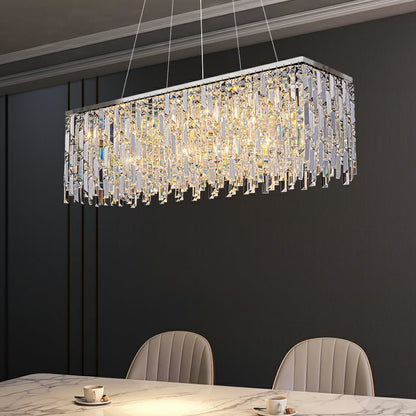 Chrome/ Silver Decorative Kitchen Island Lighting Crystal Rectangle Chandelier For Long Dining Table Round Pendant Light Fixture For Living Room-Nobipets