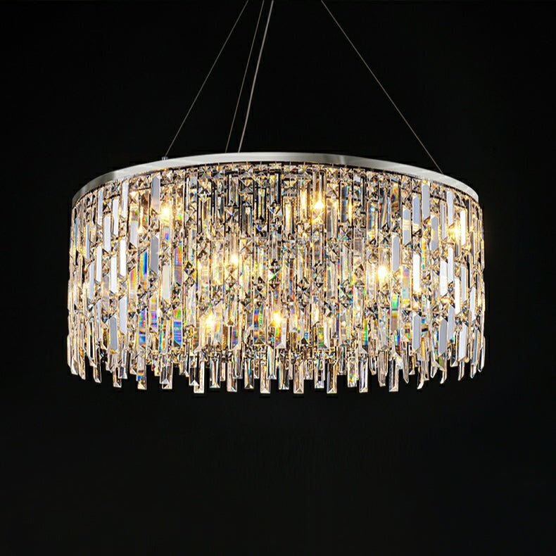 Chrome/ Silver Decorative Kitchen Island Lighting Crystal Rectangle Chandelier For Long Dining Table Round Pendant Light Fixture For Living Room-Nobipets