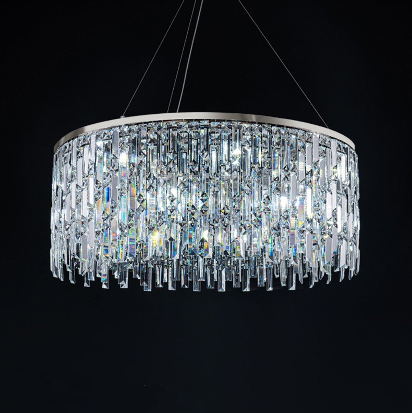 Chrome/ Silver Decorative Kitchen Island Lighting Crystal Rectangle Chandelier For Long Dining Table Round Pendant Light Fixture For Living Room-Nobipets