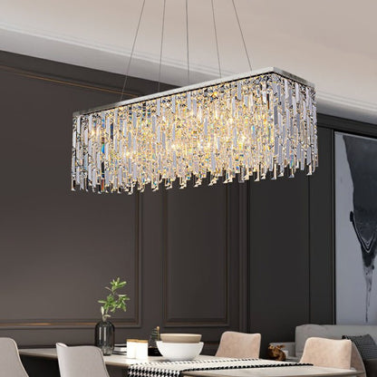 Chrome/ Silver Decorative Kitchen Island Lighting Crystal Rectangle Chandelier For Long Dining Table Round Pendant Light Fixture For Living Room-Nobipets
