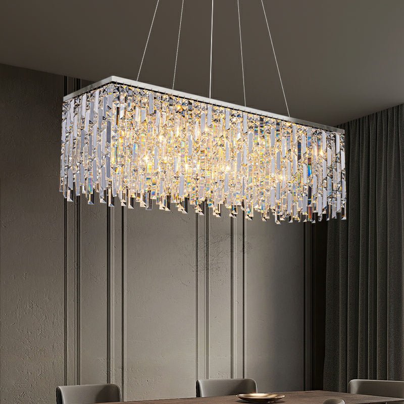 Chrome/ Silver Decorative Kitchen Island Lighting Crystal Rectangle Chandelier For Long Dining Table Round Pendant Light Fixture For Living Room-Nobipets