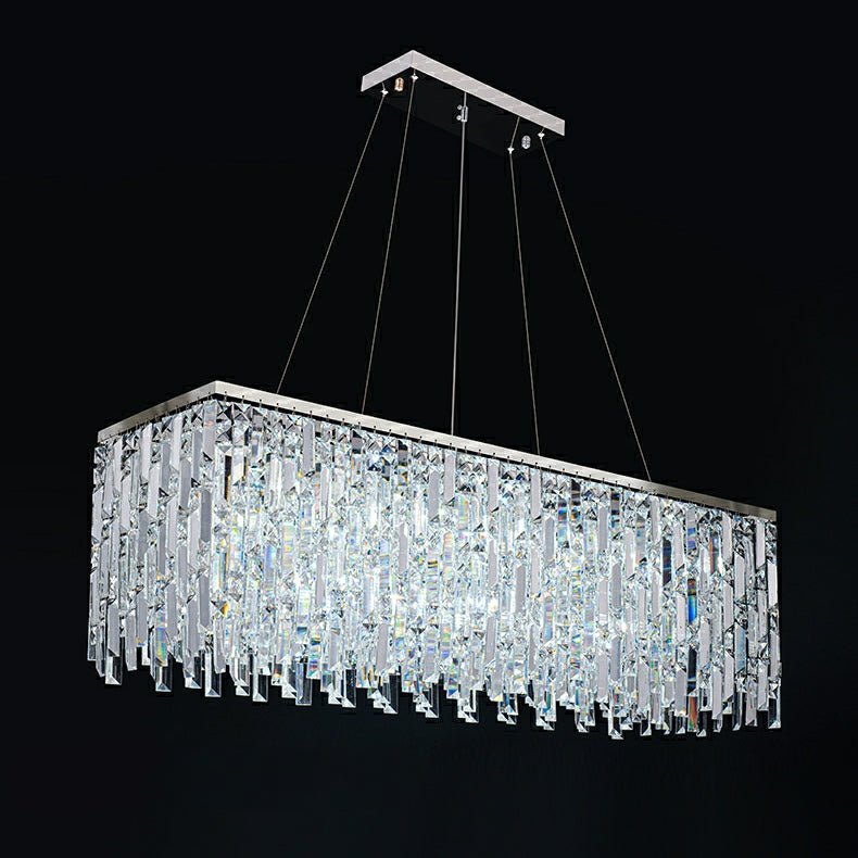 Chrome/ Silver Decorative Kitchen Island Lighting Crystal Rectangle Chandelier For Long Dining Table Round Pendant Light Fixture For Living Room-Nobipets
