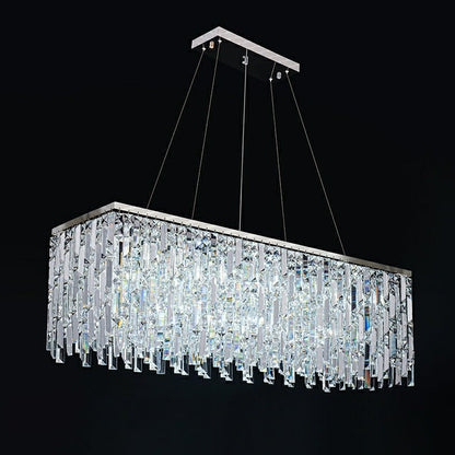 Chrome/ Silver Decorative Kitchen Island Lighting Crystal Rectangle Chandelier For Long Dining Table Round Pendant Light Fixture For Living Room-Nobipets
