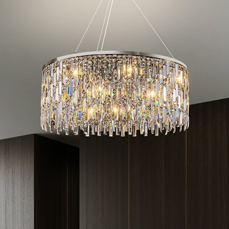 Chrome/ Silver Decorative Kitchen Island Lighting Crystal Rectangle Chandelier For Long Dining Table Round Pendant Light Fixture For Living Room-Nobipets