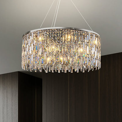 Chrome/ Silver Decorative Kitchen Island Lighting Crystal Rectangle Chandelier For Long Dining Table Round Pendant Light Fixture For Living Room-Nobipets