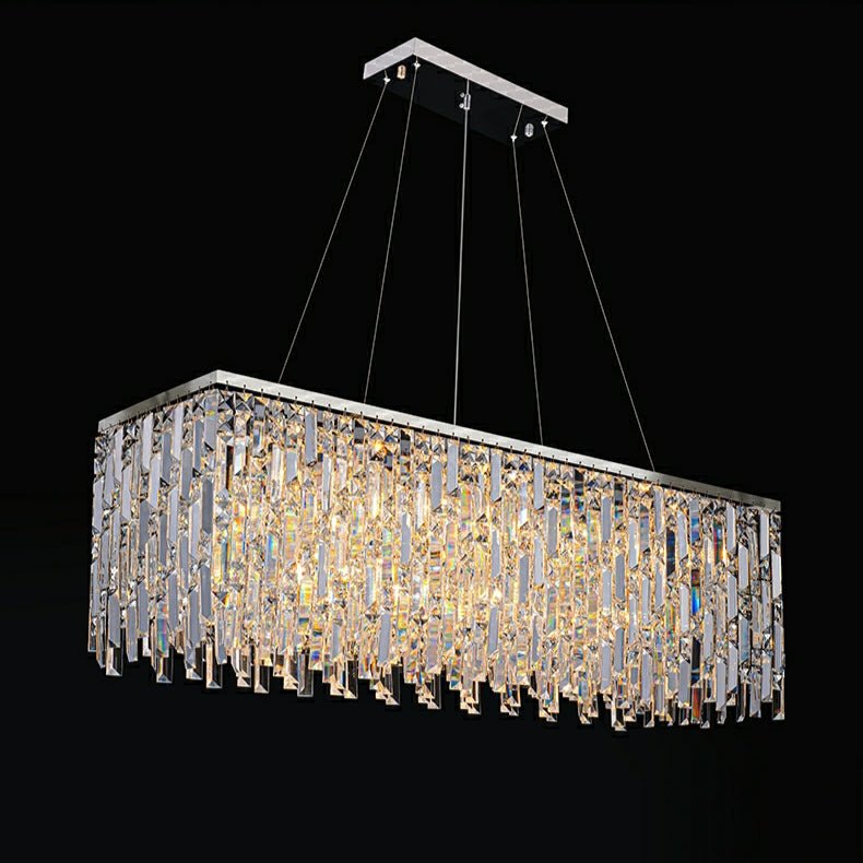 Chrome/ Silver Decorative Kitchen Island Lighting Crystal Rectangle Chandelier For Long Dining Table Round Pendant Light Fixture For Living Room-Nobipets