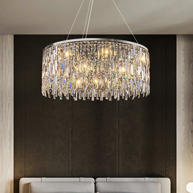 Chrome/ Silver Decorative Kitchen Island Lighting Crystal Rectangle Chandelier For Long Dining Table Round Pendant Light Fixture For Living Room-Nobipets