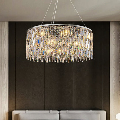 Chrome/ Silver Decorative Kitchen Island Lighting Crystal Rectangle Chandelier For Long Dining Table Round Pendant Light Fixture For Living Room-Nobipets