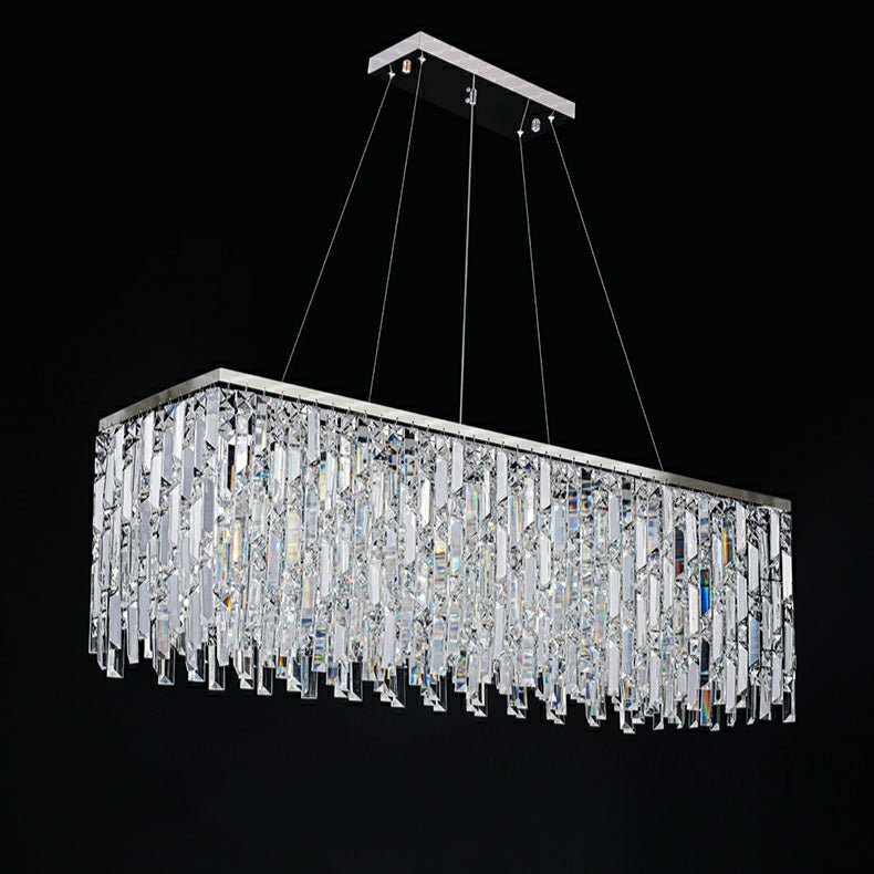 Chrome/ Silver Decorative Kitchen Island Lighting Crystal Rectangle Chandelier For Long Dining Table Round Pendant Light Fixture For Living Room-Nobipets