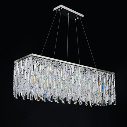 Chrome/ Silver Decorative Kitchen Island Lighting Crystal Rectangle Chandelier For Long Dining Table Round Pendant Light Fixture For Living Room-Nobipets