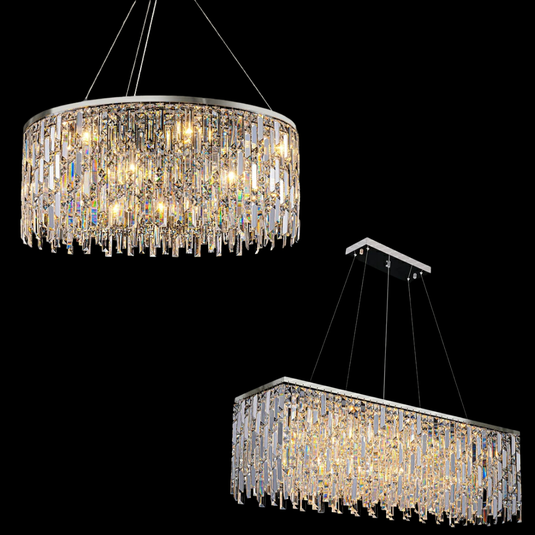 Chrome/ Silver Decorative Kitchen Island Lighting Crystal Rectangle Chandelier For Long Dining Table Round Pendant Light Fixture For Living Room-Nobipets