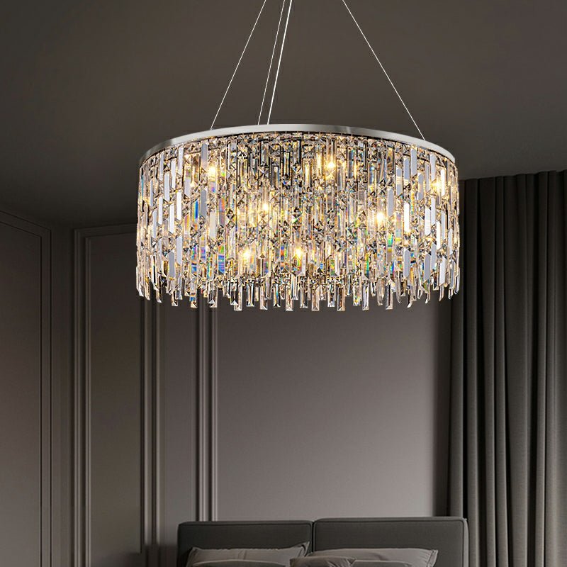 Chrome/ Silver Decorative Kitchen Island Lighting Crystal Rectangle Chandelier For Long Dining Table Round Pendant Light Fixture For Living Room-Nobipets