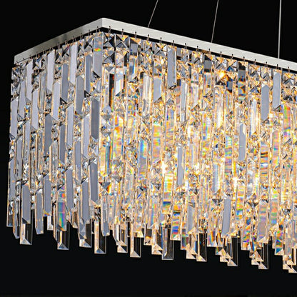 Chrome/ Silver Decorative Kitchen Island Lighting Crystal Rectangle Chandelier For Long Dining Table Round Pendant Light Fixture For Living Room-Nobipets
