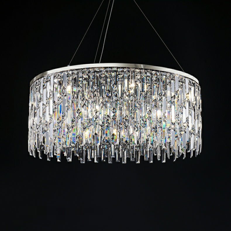 Chrome/ Silver Decorative Kitchen Island Lighting Crystal Rectangle Chandelier For Long Dining Table Round Pendant Light Fixture For Living Room-Nobipets