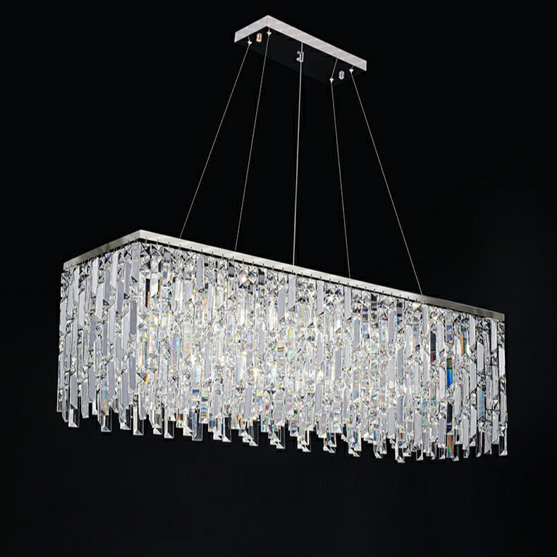 Chrome/ Silver Decorative Kitchen Island Lighting Crystal Rectangle Chandelier For Long Dining Table Round Pendant Light Fixture For Living Room-Nobipets