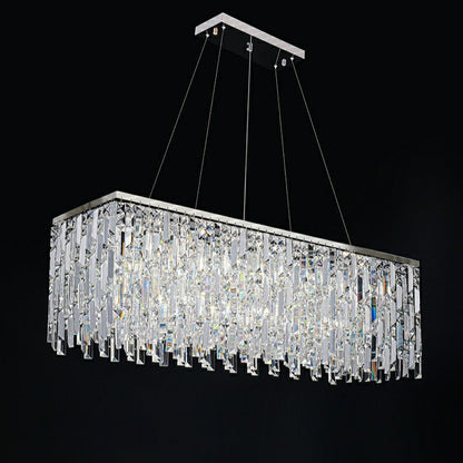 Chrome/ Silver Decorative Kitchen Island Lighting Crystal Rectangle Chandelier For Long Dining Table Round Pendant Light Fixture For Living Room-Nobipets