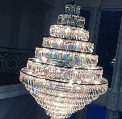 Chrome/ Silver/ Gold Extra Large Chandelier For Foyer Living Room Staircase Crystal Ceiling Lighting Fixture-Nobipets