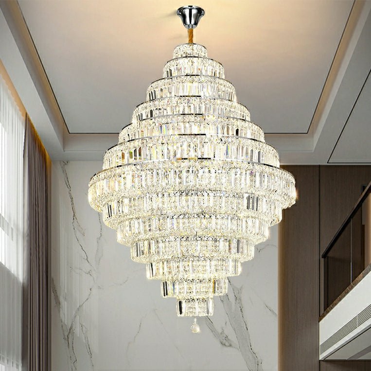 Chrome/ Silver/ Gold Extra Large Chandelier For Foyer Living Room Staircase Crystal Ceiling Lighting Fixture-Nobipets