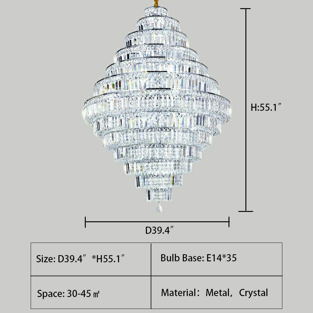 Chrome/ Silver/ Gold Extra Large Chandelier For Foyer Living Room Staircase Crystal Ceiling Lighting Fixture-Nobipets