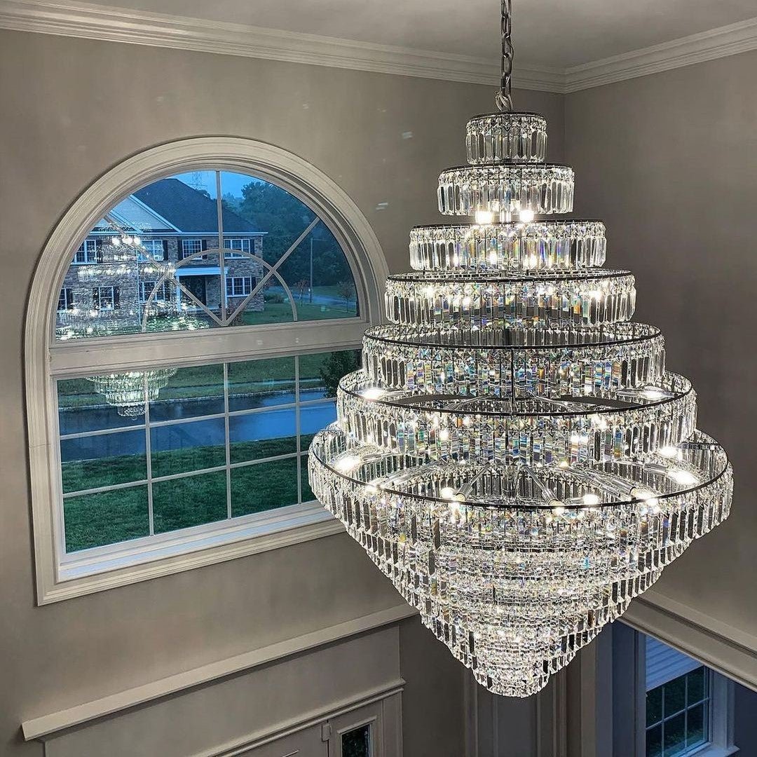 Chrome/ Silver/ Gold Extra Large Chandelier For Foyer Living Room Staircase Crystal Ceiling Lighting Fixture-Nobipets