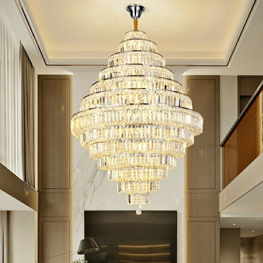 Chrome/ Silver/ Gold Extra Large Chandelier For Foyer Living Room Staircase Crystal Ceiling Lighting Fixture-Nobipets