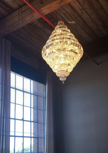 Chrome/ Silver/ Gold Extra Large Chandelier For Foyer Living Room Staircase Crystal Ceiling Lighting Fixture-Nobipets