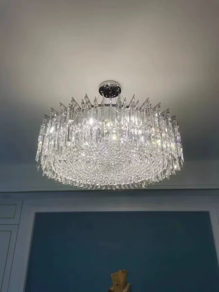 Chrome Silver Stylish Round Crystal Chandelier Modern Ceiling Pendant Light For Living Room/ Bedroom-Nobipets