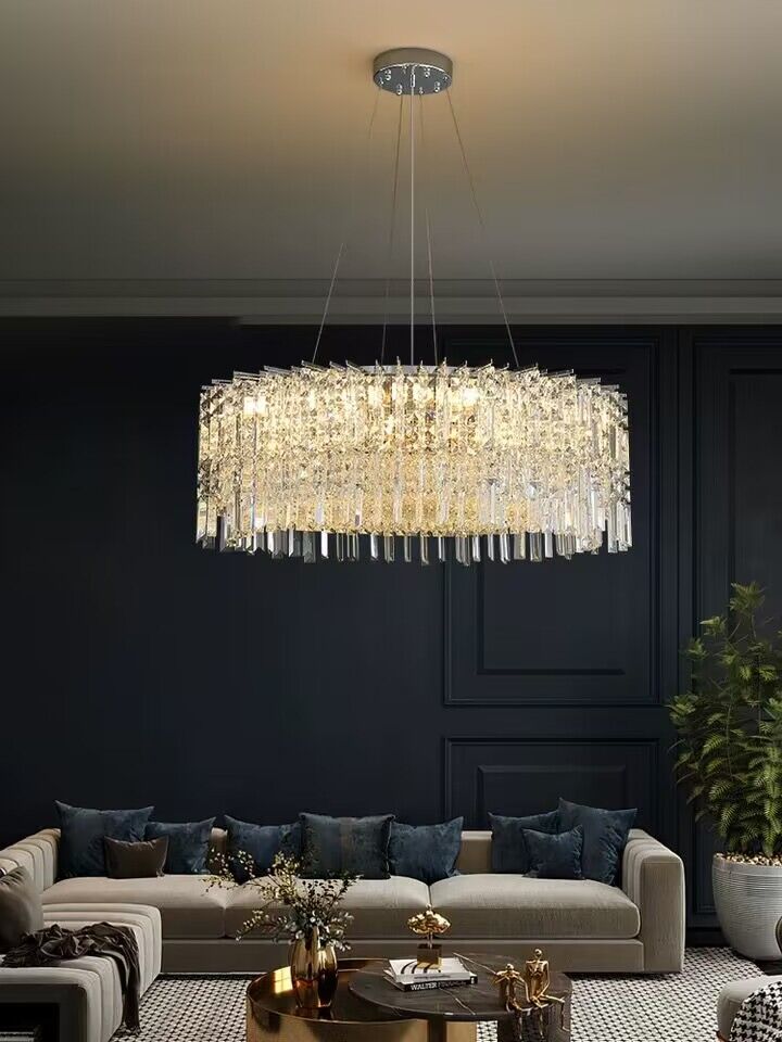 Chrome Silver Stylish Round Crystal Chandelier Modern Ceiling Pendant Light For Living Room/ Bedroom-Nobipets