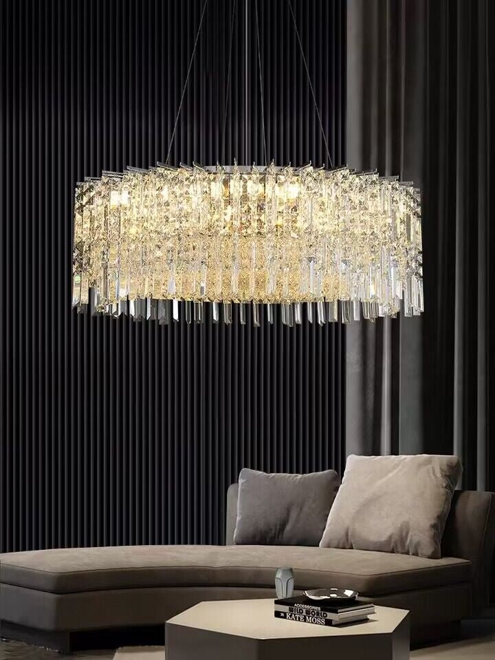 Chrome Silver Stylish Round Crystal Chandelier Modern Ceiling Pendant Light For Living Room/ Bedroom-Nobipets