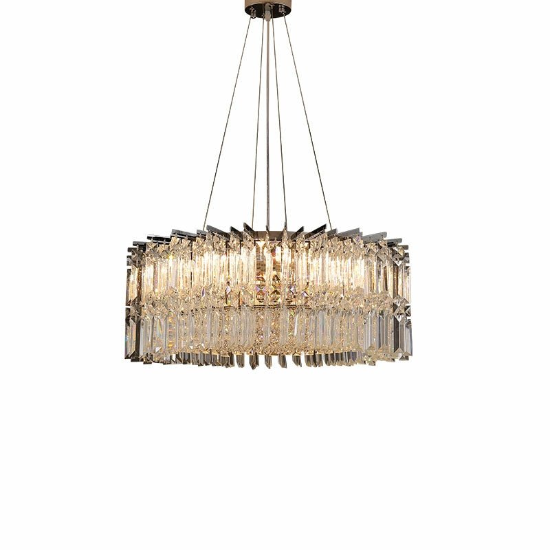 Chrome Silver Stylish Round Crystal Chandelier Modern Ceiling Pendant Light For Living Room/ Bedroom-Nobipets