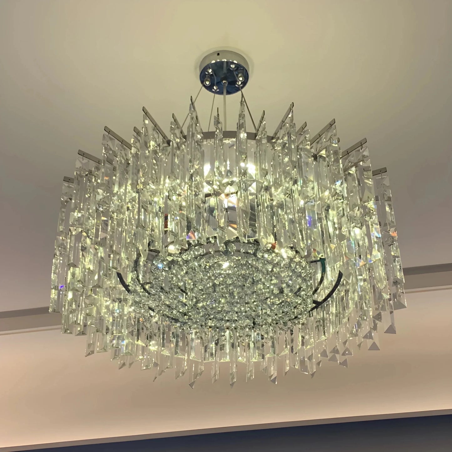 Chrome Silver Stylish Round Crystal Chandelier Modern Ceiling Pendant Light For Living Room/ Bedroom-Nobipets