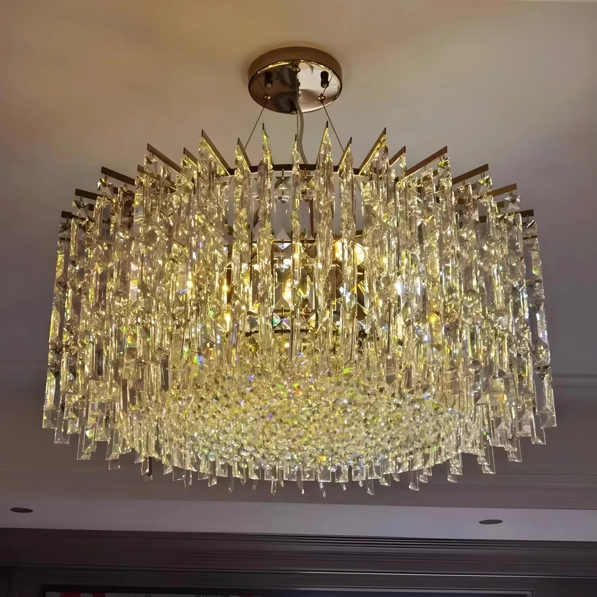 Chrome Silver Stylish Round Crystal Chandelier Modern Ceiling Pendant Light For Living Room/ Bedroom-Nobipets