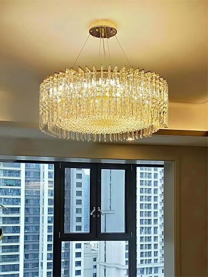 Chrome Silver Stylish Round Crystal Chandelier Modern Ceiling Pendant Light For Living Room/ Bedroom-Nobipets