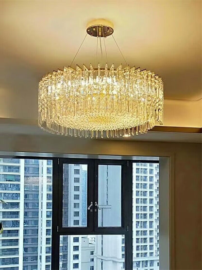 Chrome Silver Stylish Round Crystal Chandelier Modern Ceiling Pendant Light For Living Room/ Bedroom-Nobipets